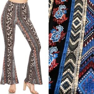 Love Fire Bellbottom Flare Pants Blue Floral and Southwestern Print Size Medium